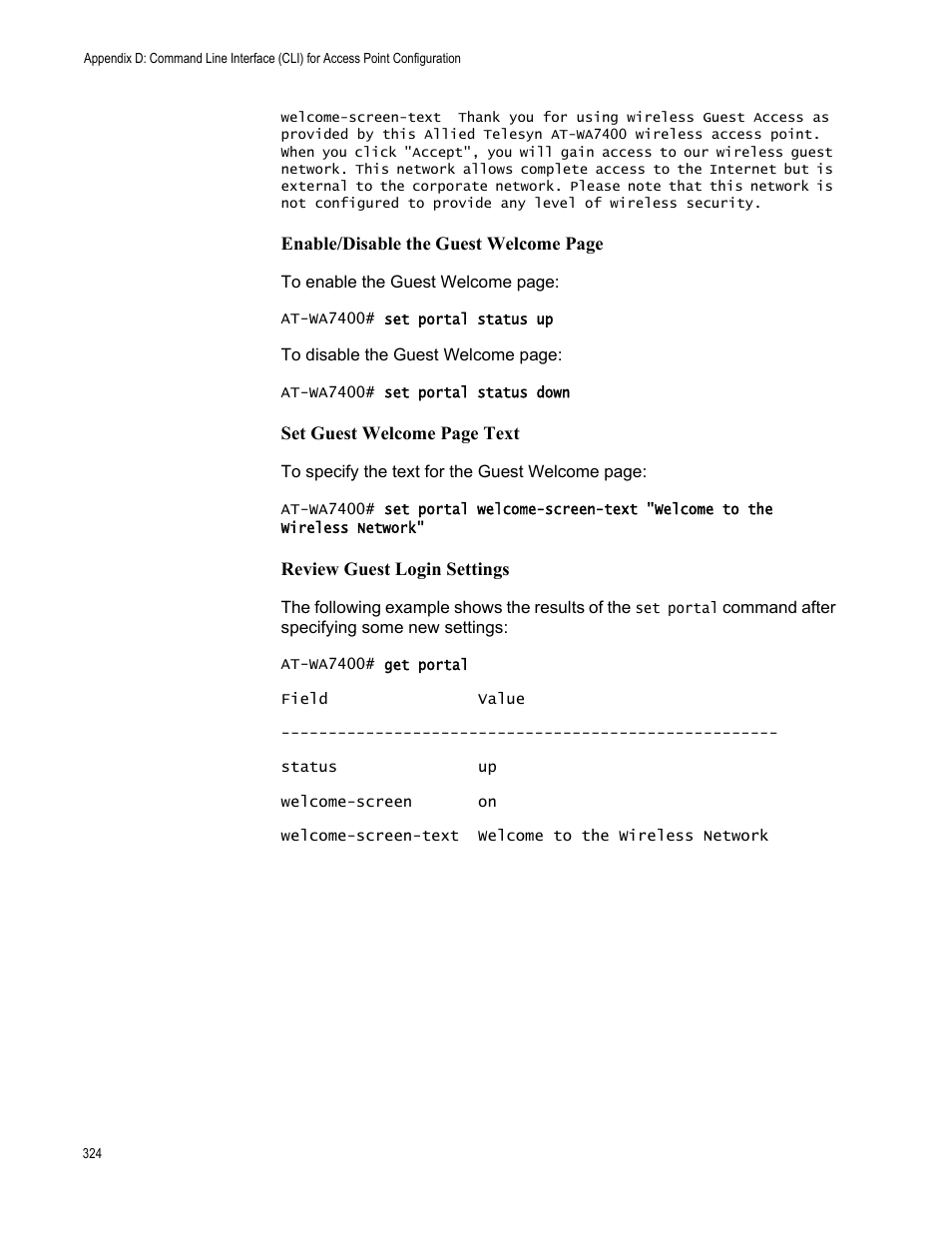 Review guest login settings | Allied Telesis AT-WA7400/NA User Manual | Page 324 / 362