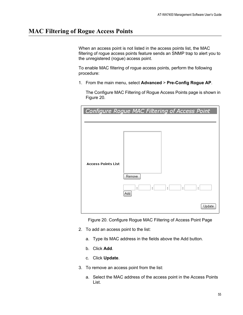Mac filtering of rogue access points | Allied Telesis AT-WA7400/NA User Manual | Page 55 / 362