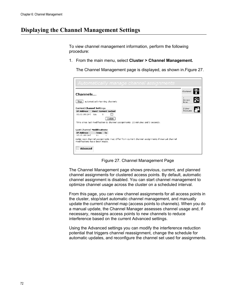 Displaying the channel management settings | Allied Telesis AT-WA7400/NA User Manual | Page 72 / 362