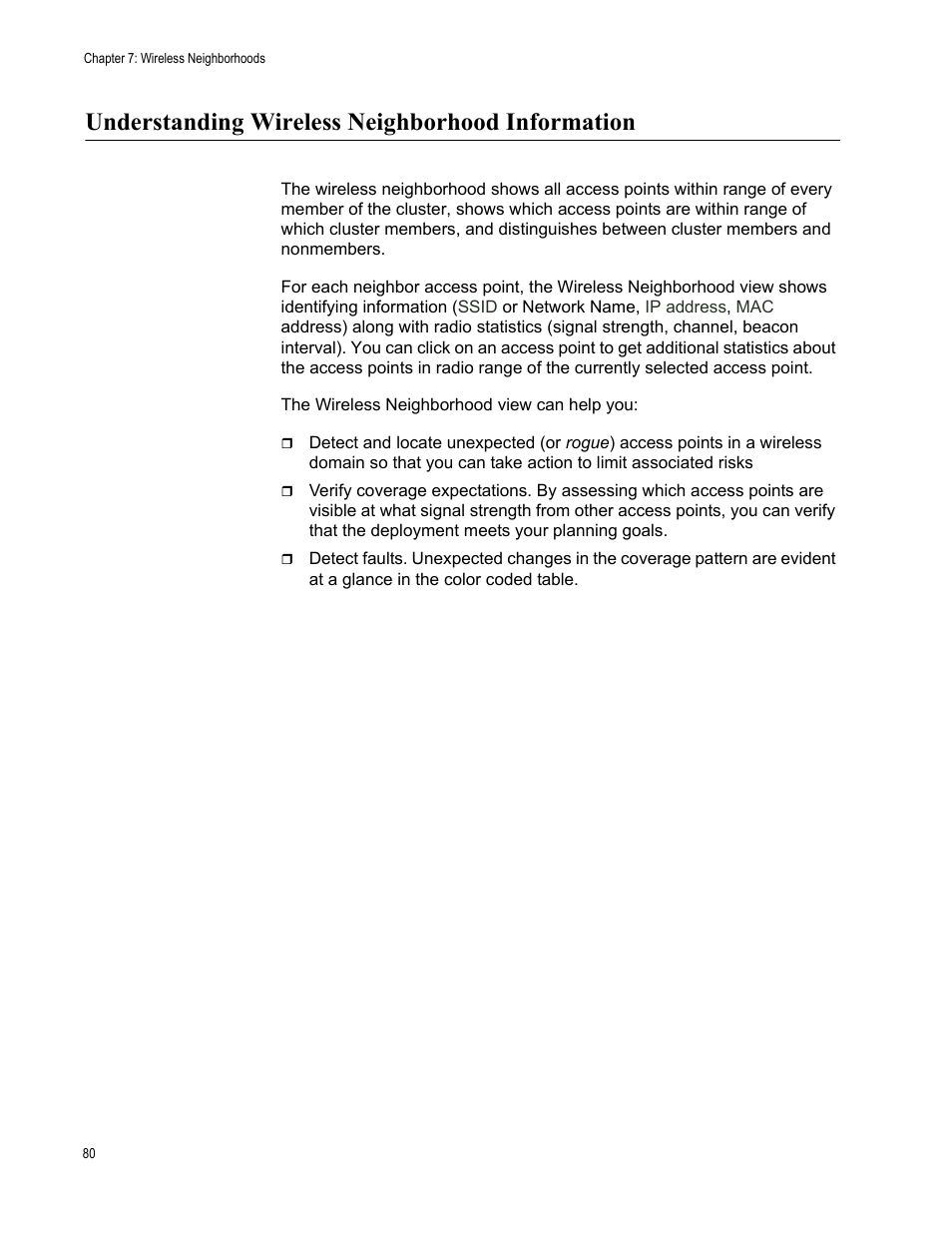 Understanding wireless neighborhood information | Allied Telesis AT-WA7400/NA User Manual | Page 80 / 362