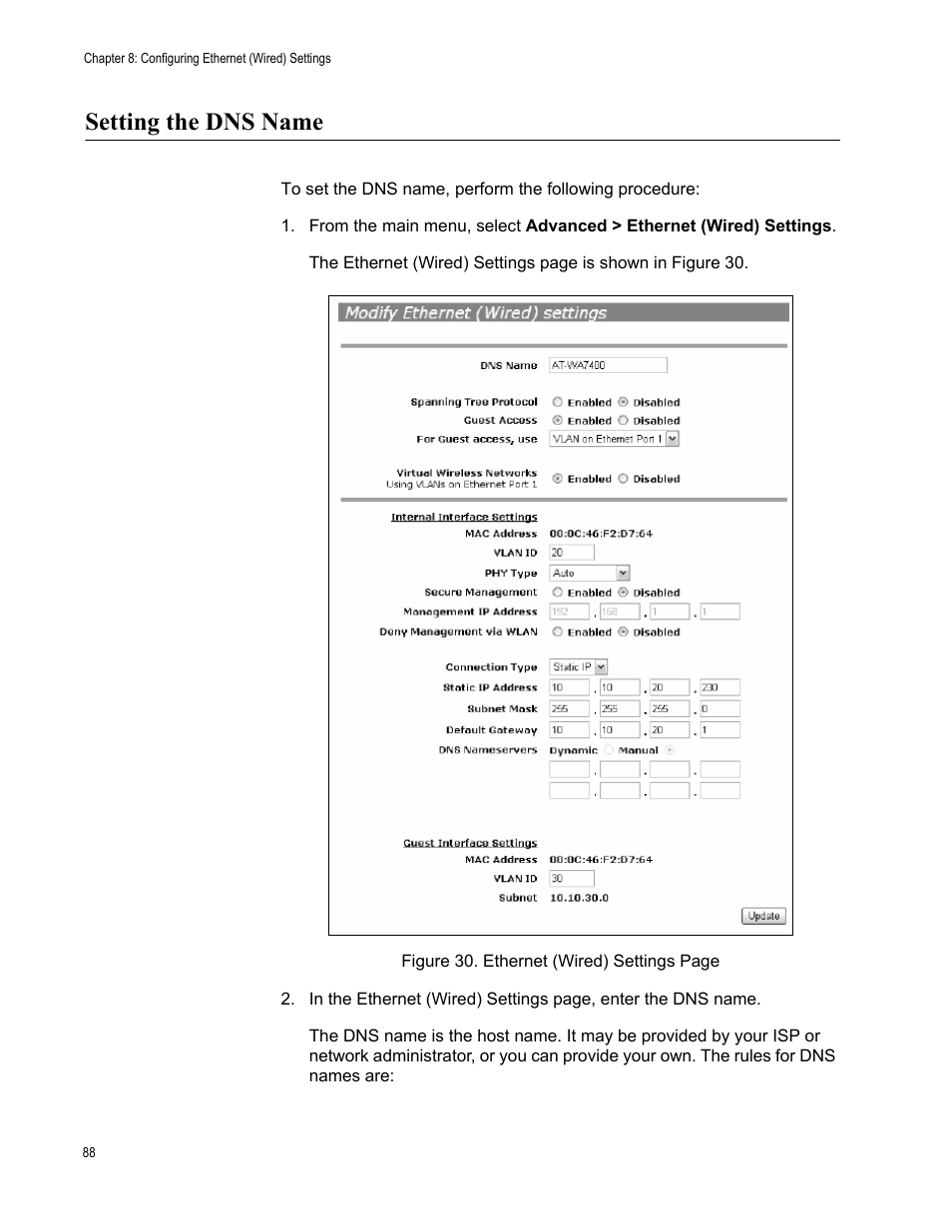 Setting the dns name | Allied Telesis AT-WA7400/NA User Manual | Page 88 / 362