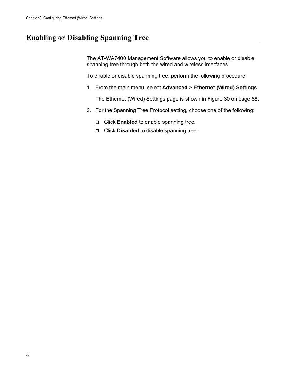 Enabling or disabling spanning tree | Allied Telesis AT-WA7400/NA User Manual | Page 92 / 362