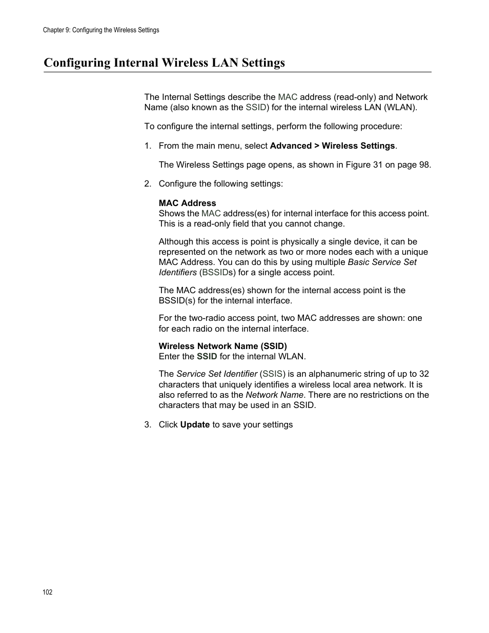 Configuring internal wireless lan settings | Allied Telesis AT-WA7400/EU User Manual | Page 102 / 362