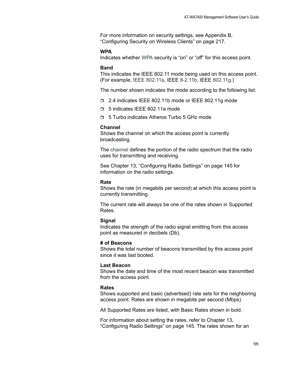 Allied Telesis AT-WA7400/EU User Manual | Page 195 / 362