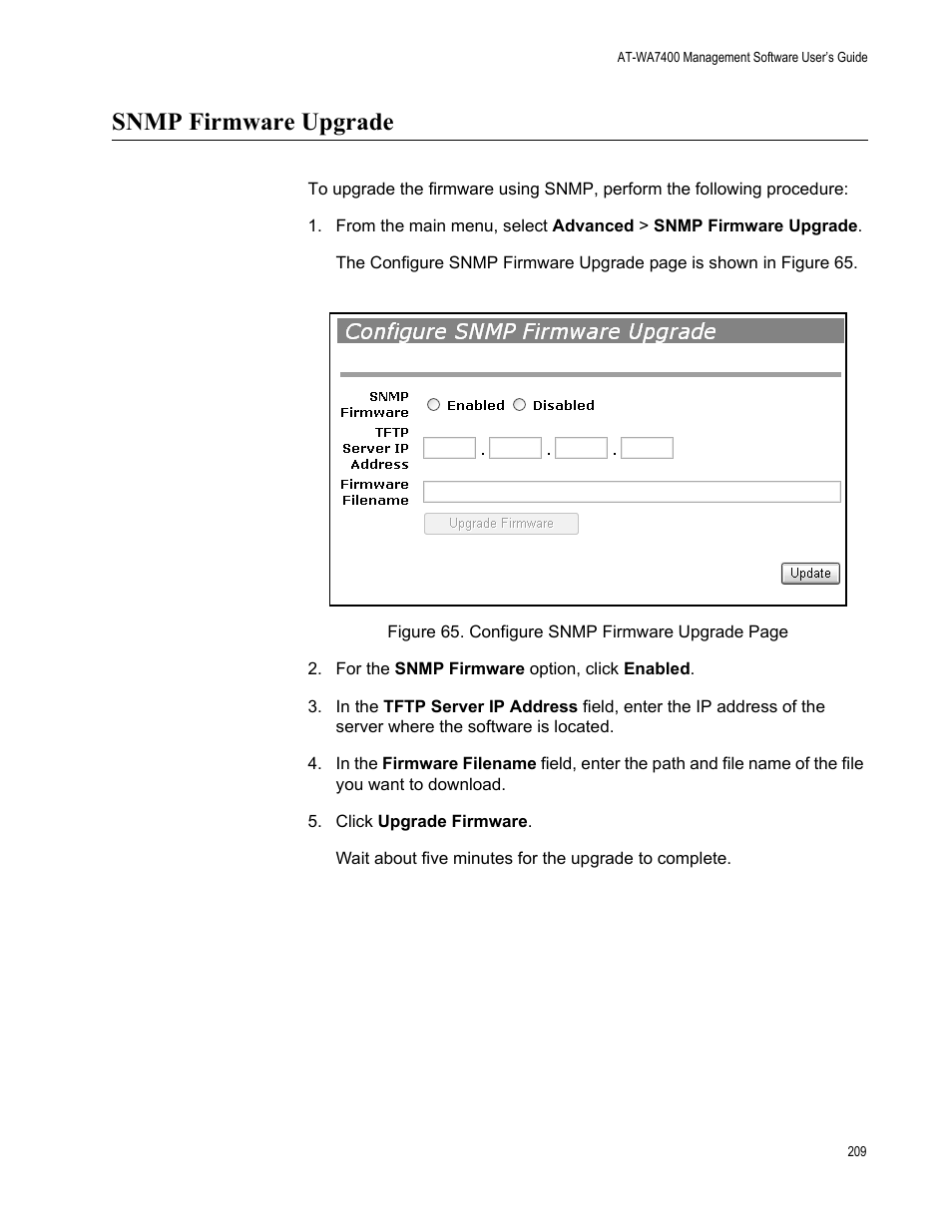 Snmp firmware upgrade | Allied Telesis AT-WA7400/EU User Manual | Page 209 / 362