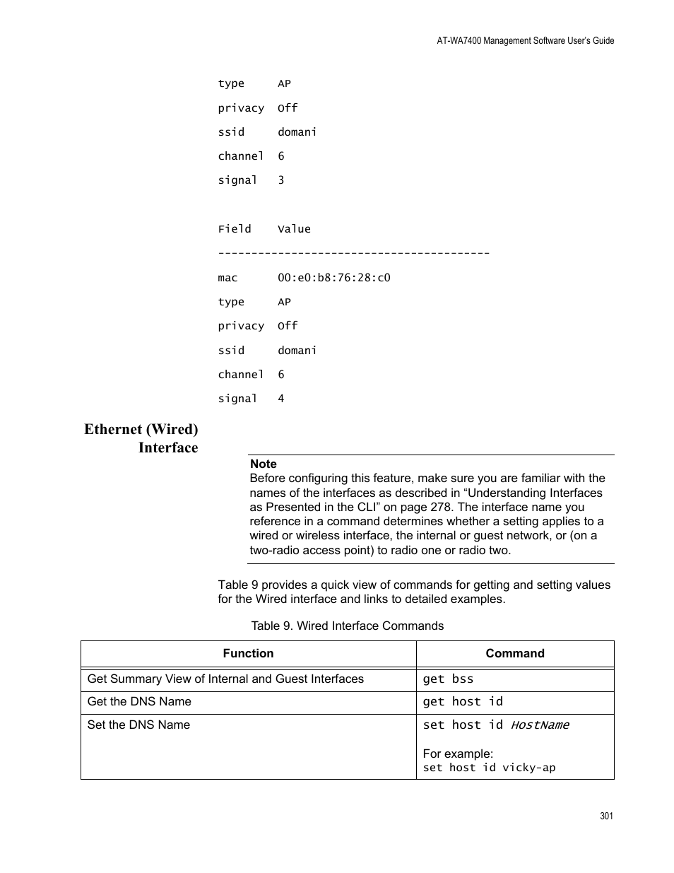 Ethernet (wired) interface | Allied Telesis AT-WA7400/EU User Manual | Page 301 / 362