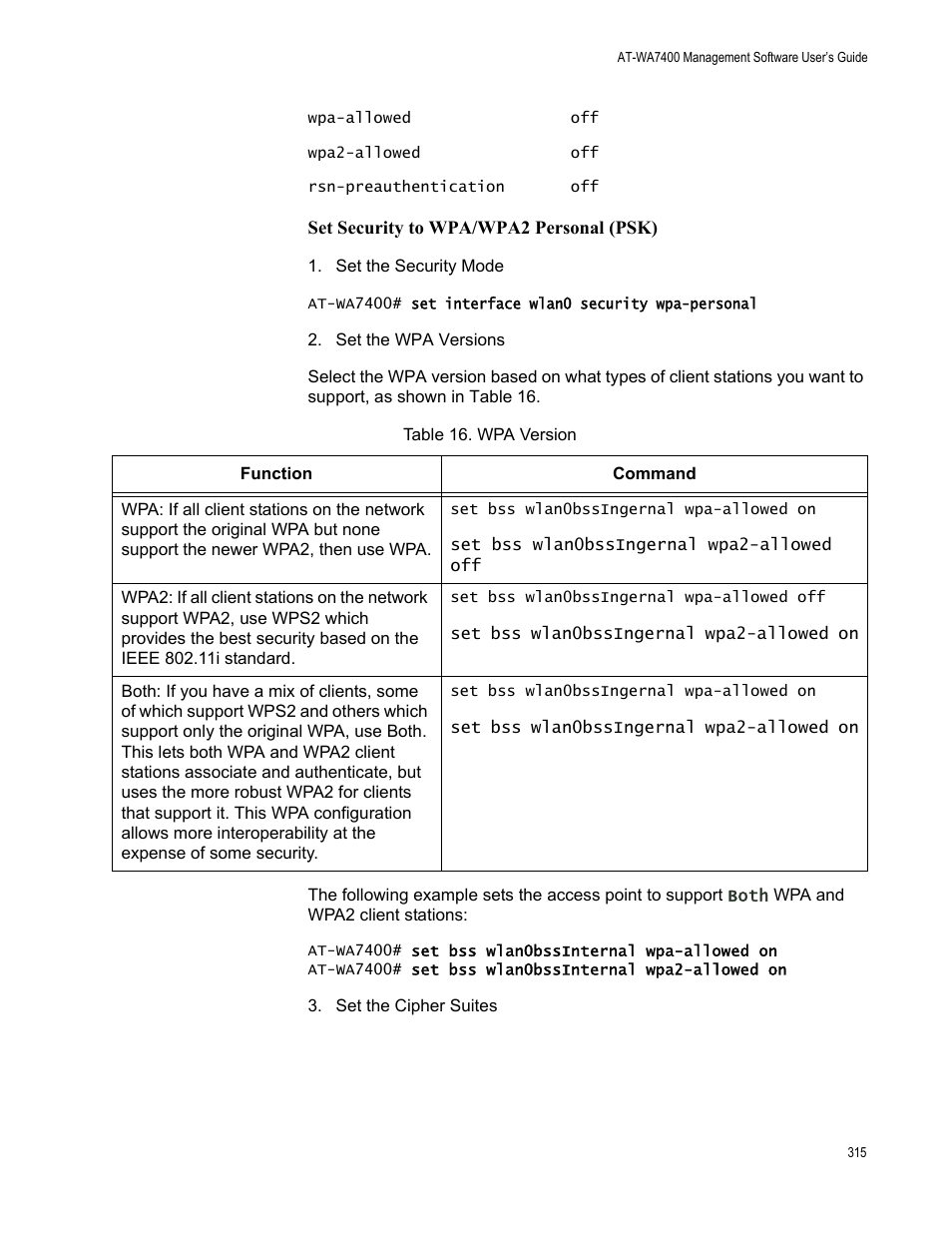 Set security to wpa/wpa2 personal (psk), Set security to wpa/ wpa2 personal (psk) | Allied Telesis AT-WA7400/EU User Manual | Page 315 / 362