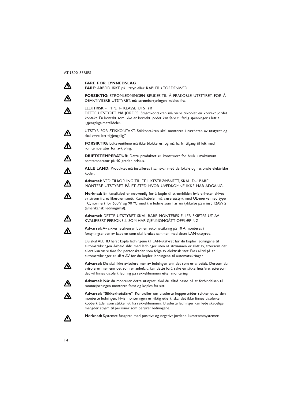 Allied Telesis AT-9800 SERIES User Manual | Page 14 / 20