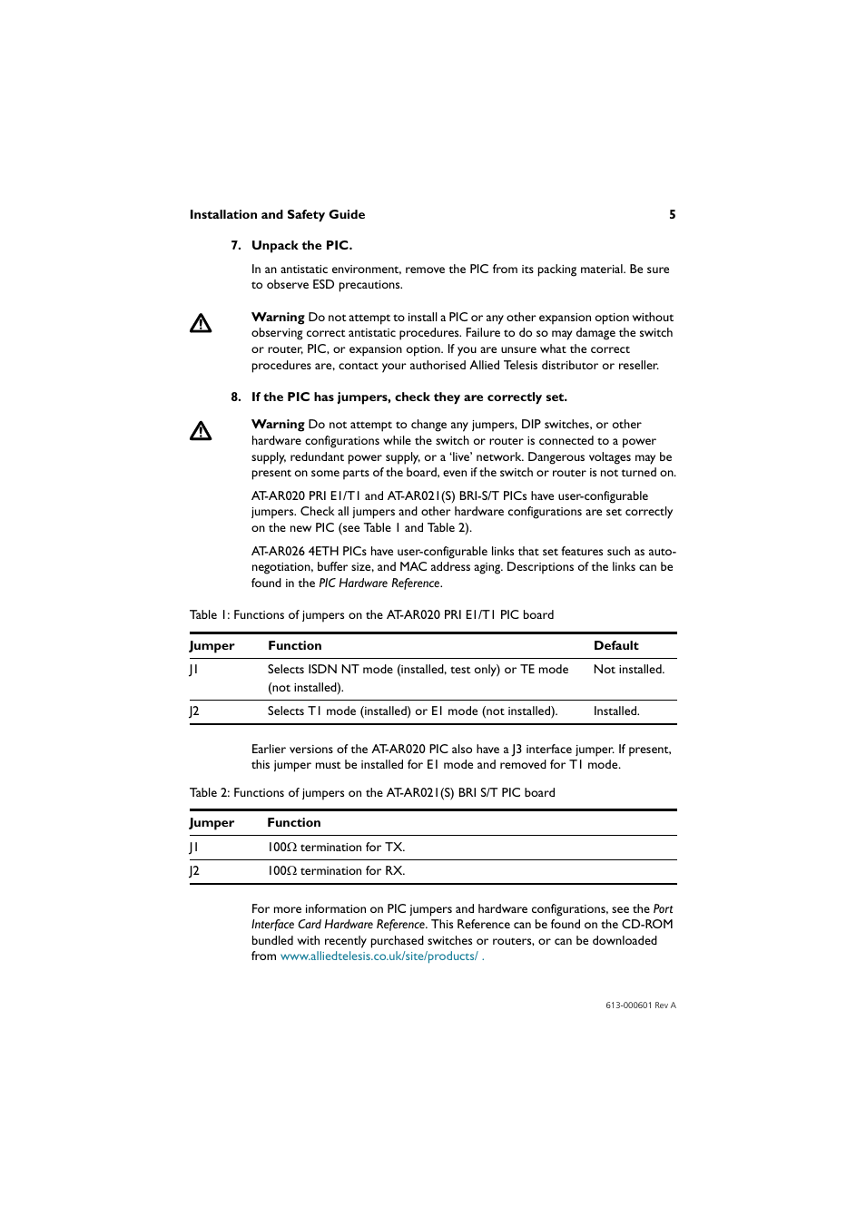 Allied Telesis Port Interface Card User Manual | Page 5 / 8