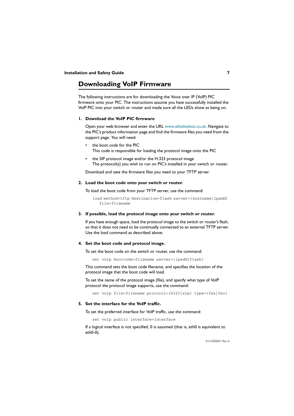 Downloading voip firmware | Allied Telesis Port Interface Card User Manual | Page 7 / 8