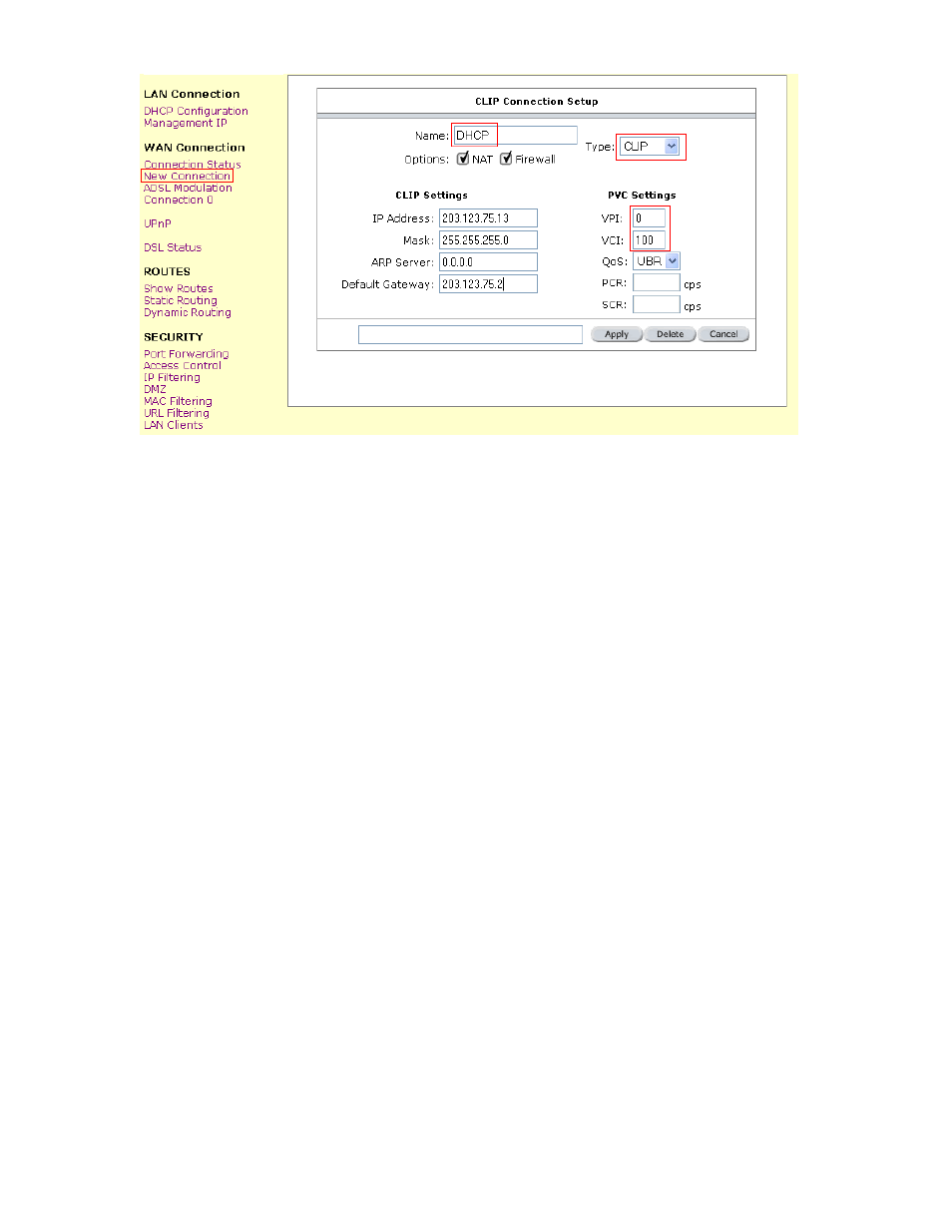 Modify an existing connection, Modem setup, Firewall/nat services | Allied Telesis AT-ARW256E User Manual | Page 29 / 50