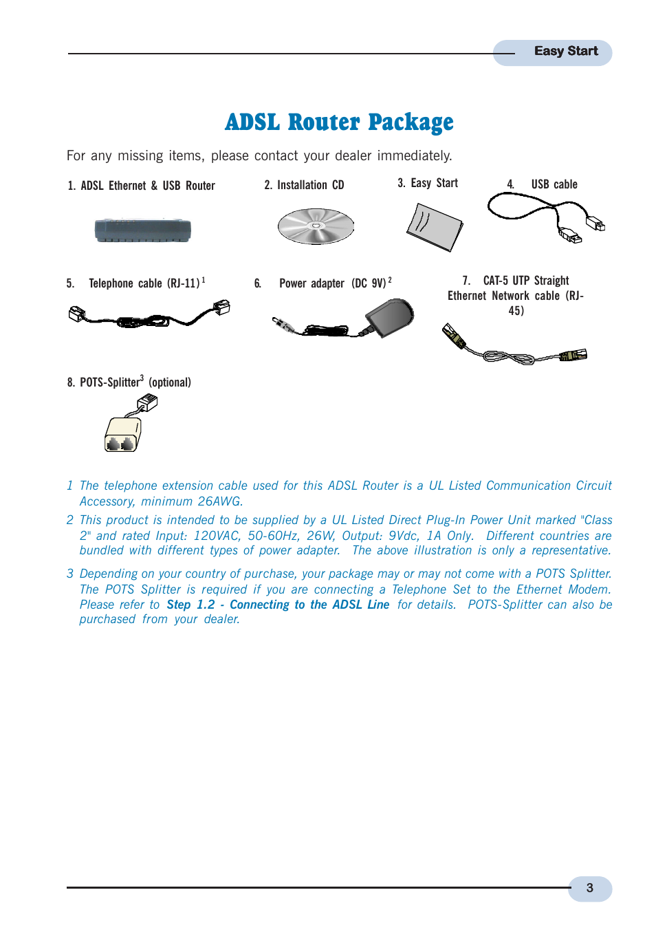 Adsl router package | Allied Telesis AT-AR236E User Manual | Page 3 / 19