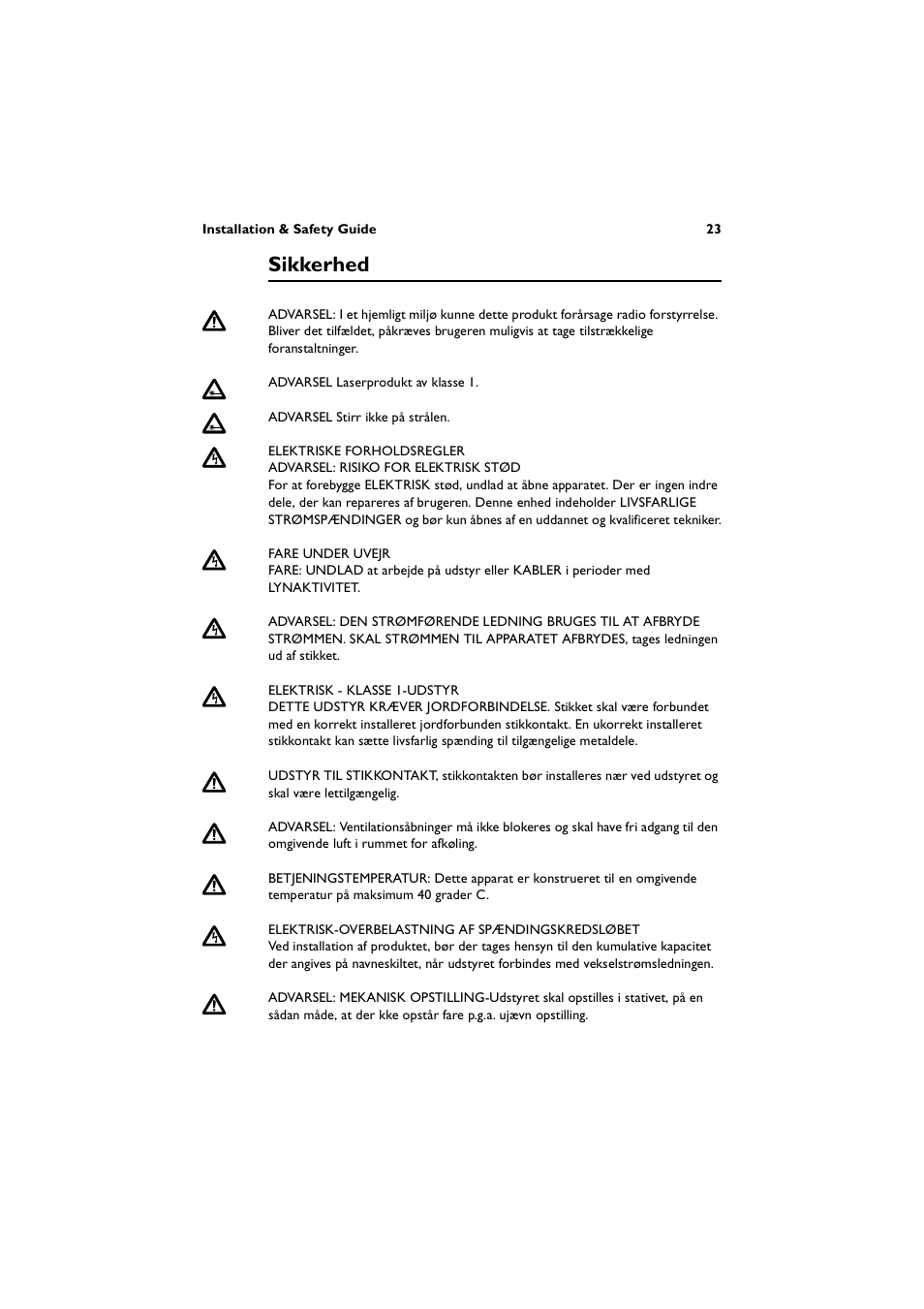 Sikkerhed | Allied Telesis AT-8600 Series Switch User Manual | Page 24 / 38
