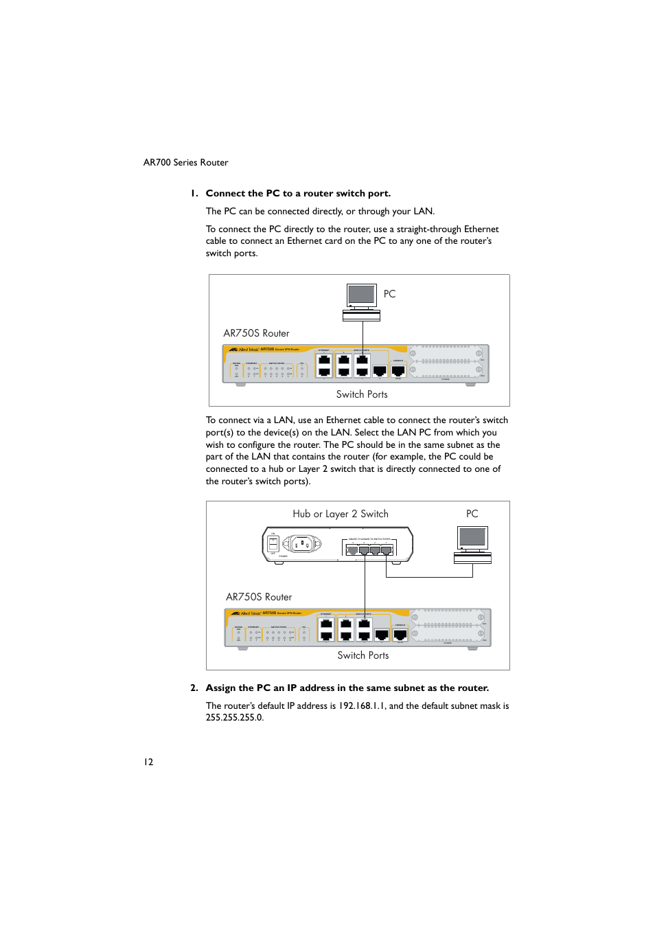 Switch ports pc ar750s router | Allied Telesis AR700 Series Router User Manual | Page 12 / 40