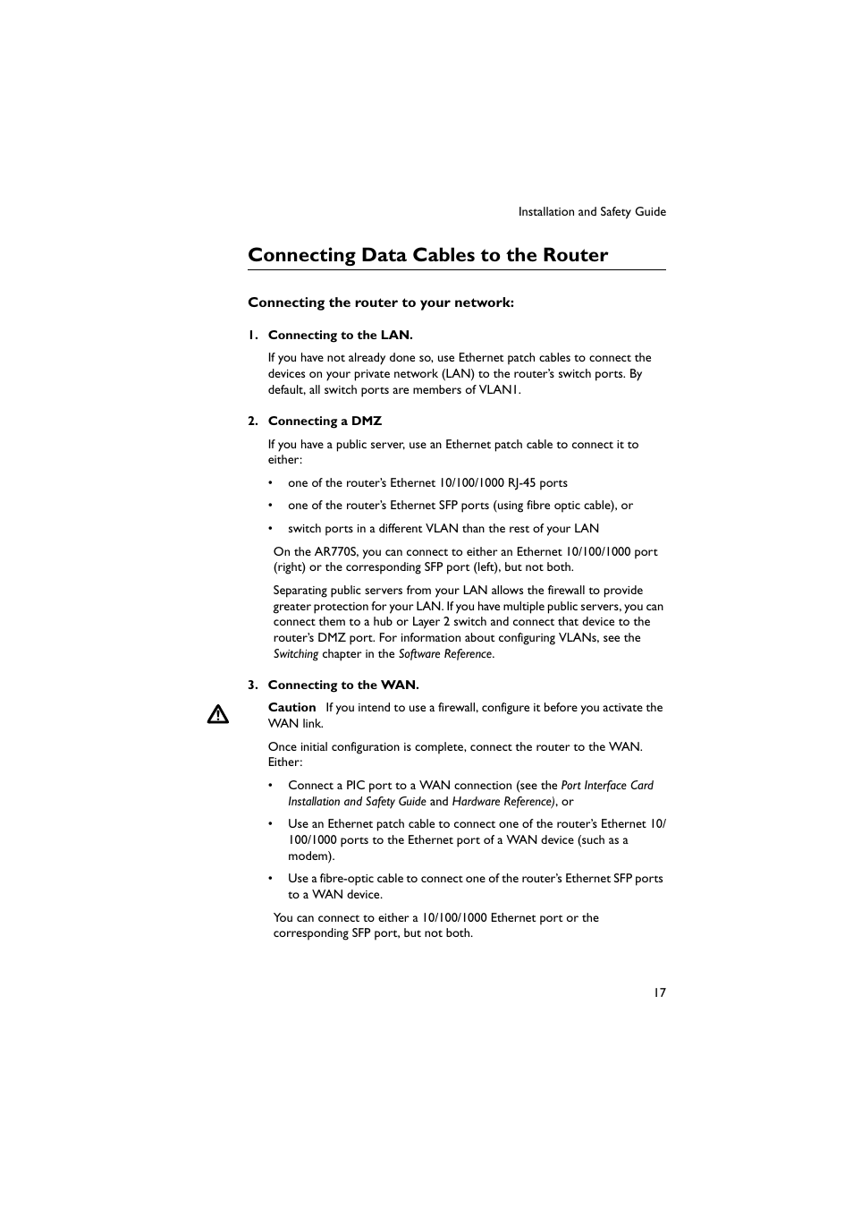Connecting data cables to the router | Allied Telesis AR700 Series Router User Manual | Page 17 / 40
