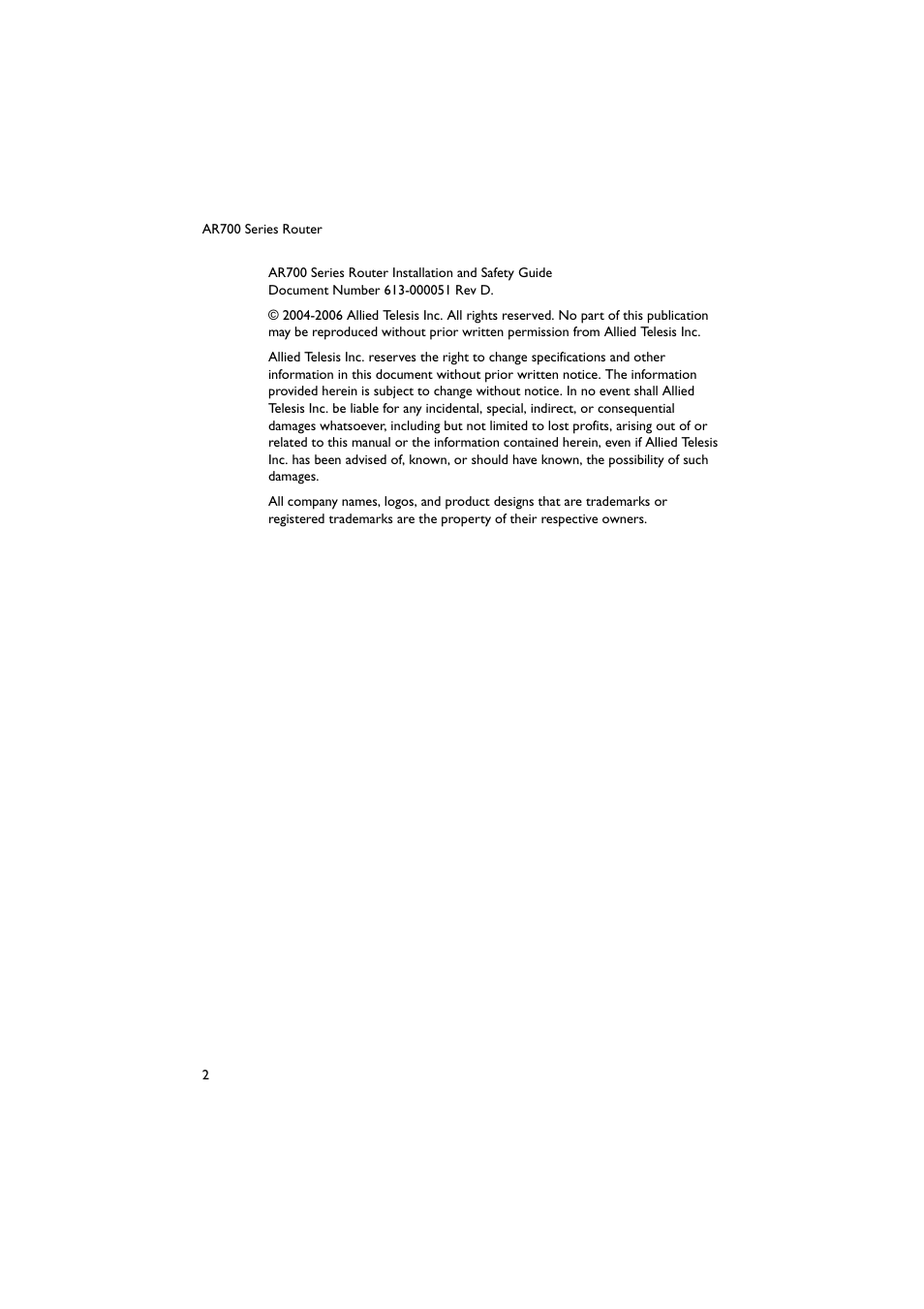 Allied Telesis AR700 Series Router User Manual | Page 2 / 40