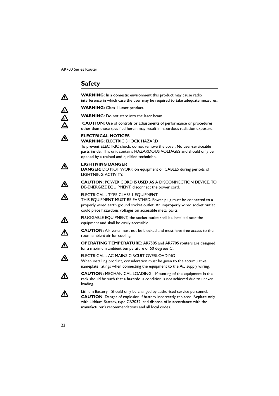 Safety | Allied Telesis AR700 Series Router User Manual | Page 22 / 40