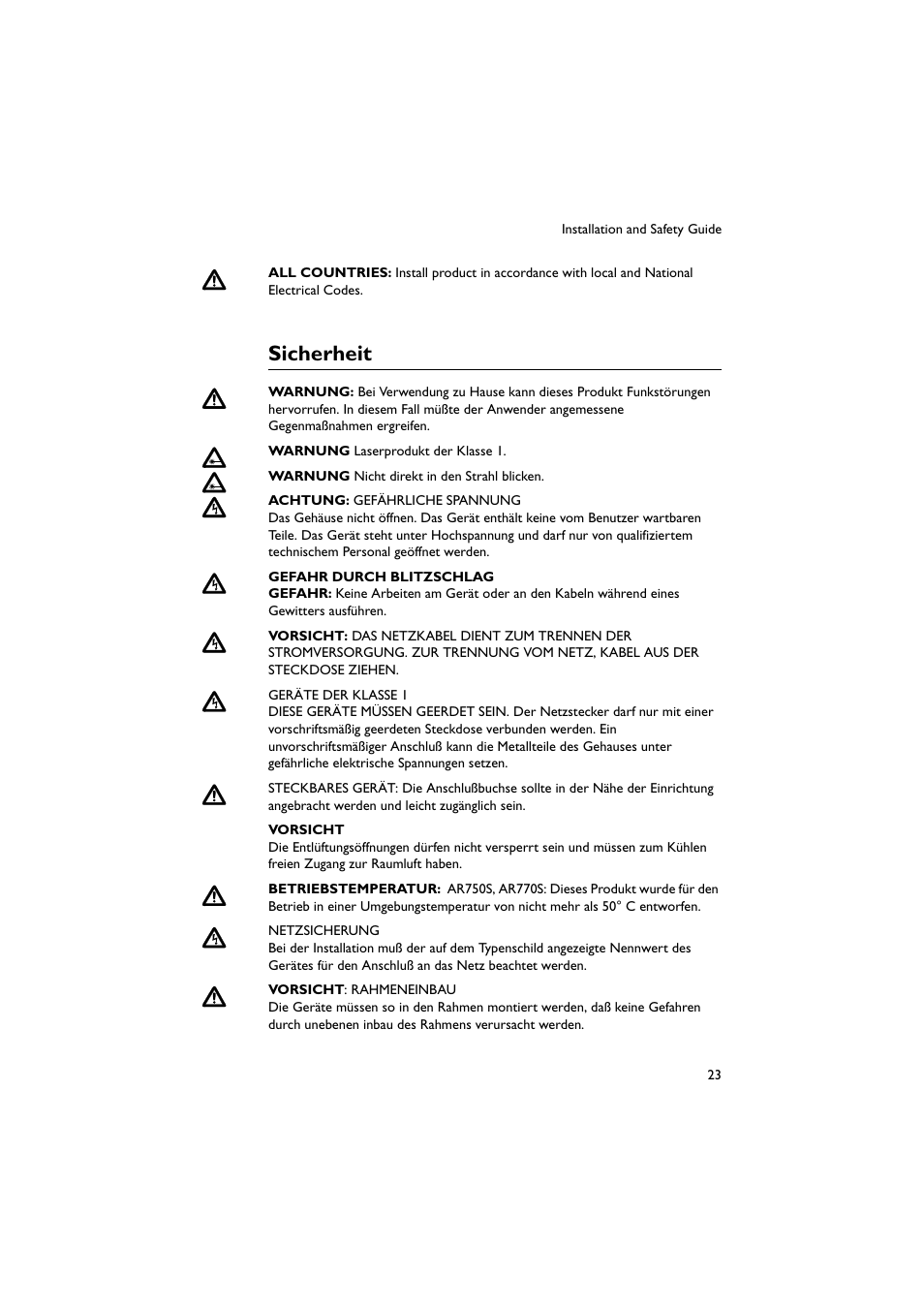 Sicherheit | Allied Telesis AR700 Series Router User Manual | Page 23 / 40