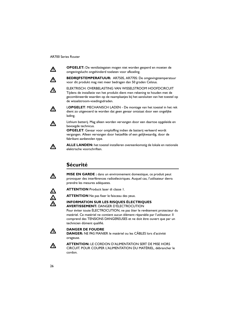 Sécurité | Allied Telesis AR700 Series Router User Manual | Page 26 / 40