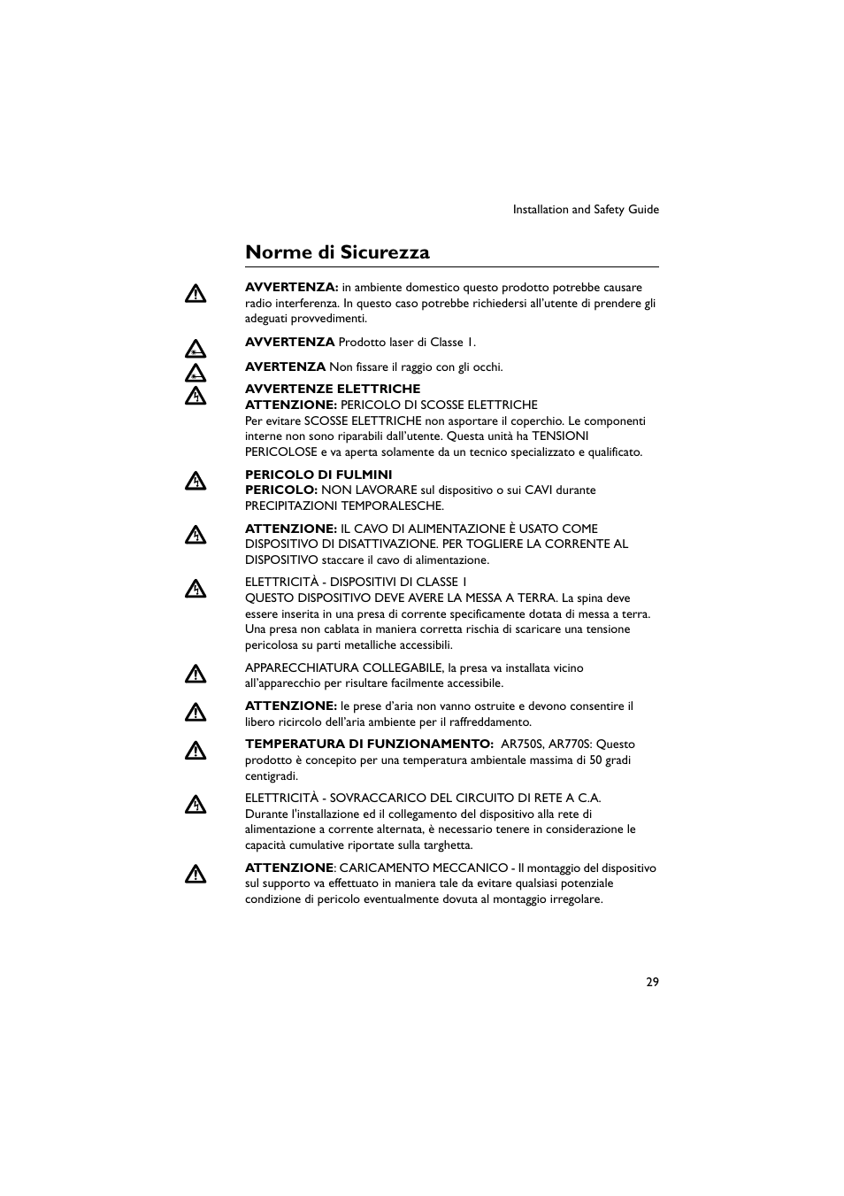 Norme di sicurezza | Allied Telesis AR700 Series Router User Manual | Page 29 / 40