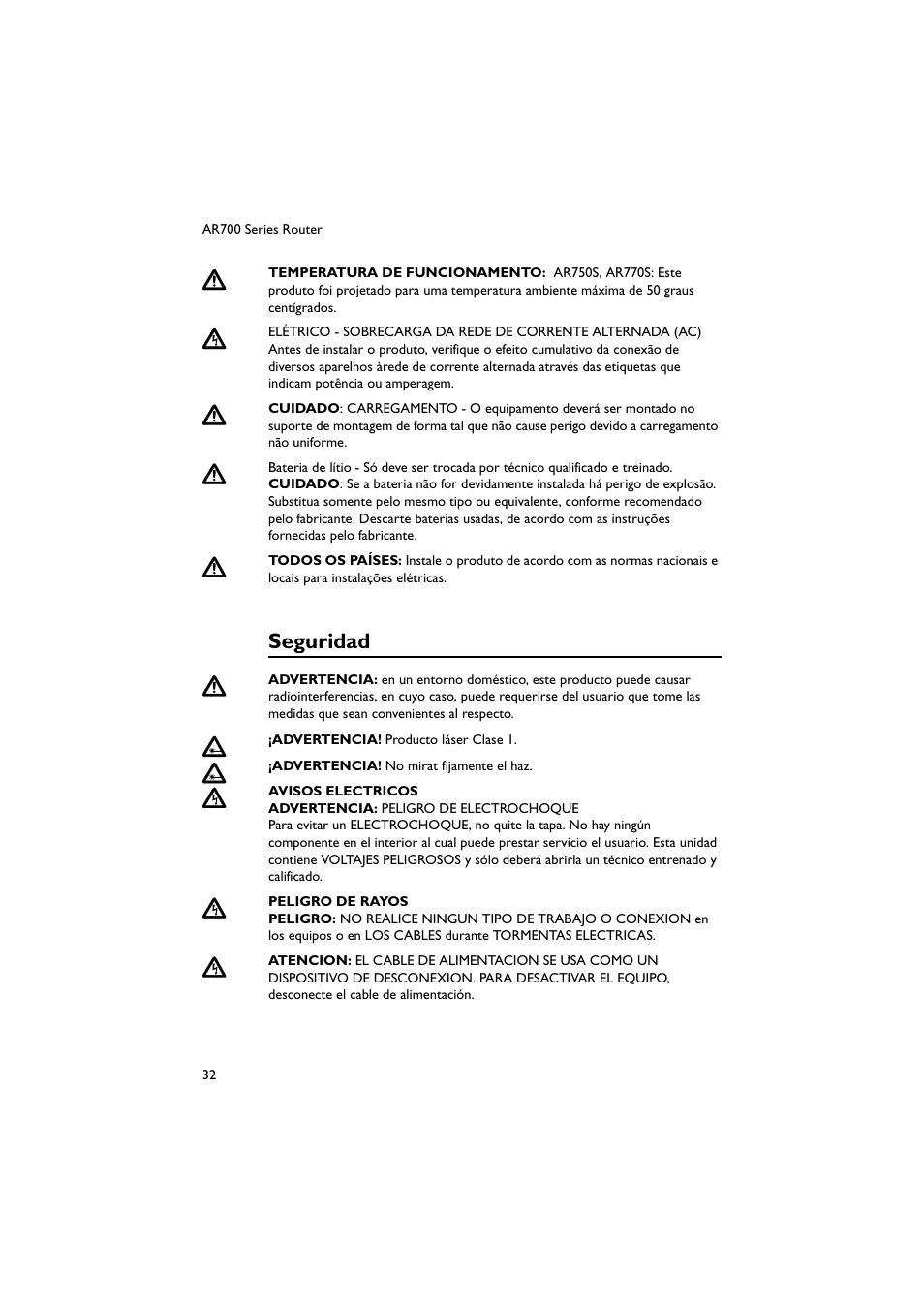 Seguridad | Allied Telesis AR700 Series Router User Manual | Page 32 / 40