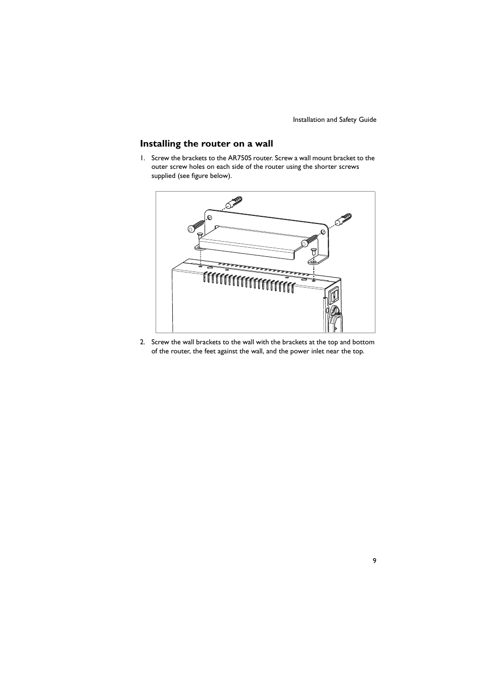 Installing the router on a wall | Allied Telesis AR700 Series Router User Manual | Page 9 / 40