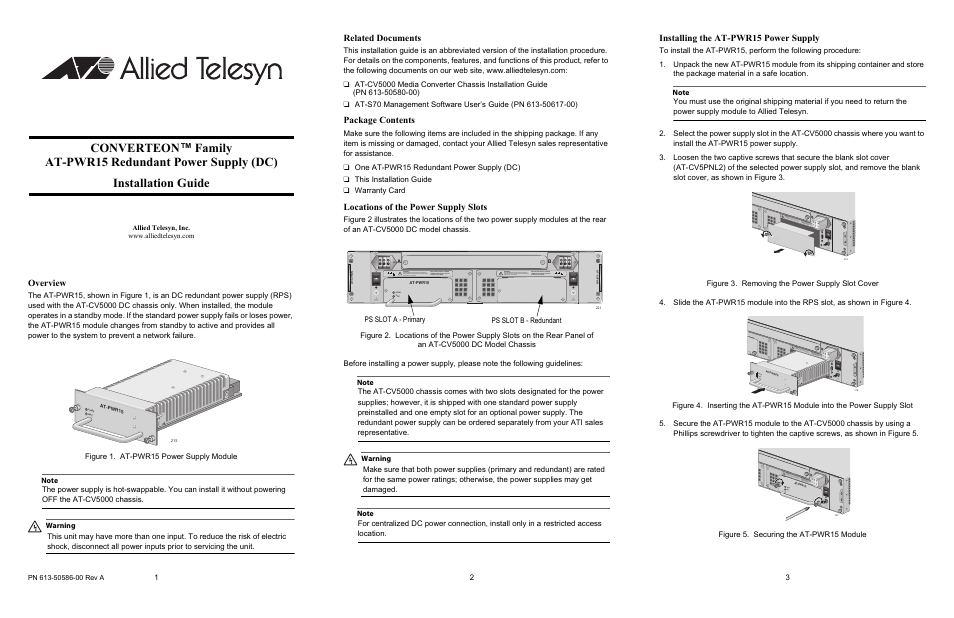 Allied Telesis AT-PWR15 User Manual | 2 pages