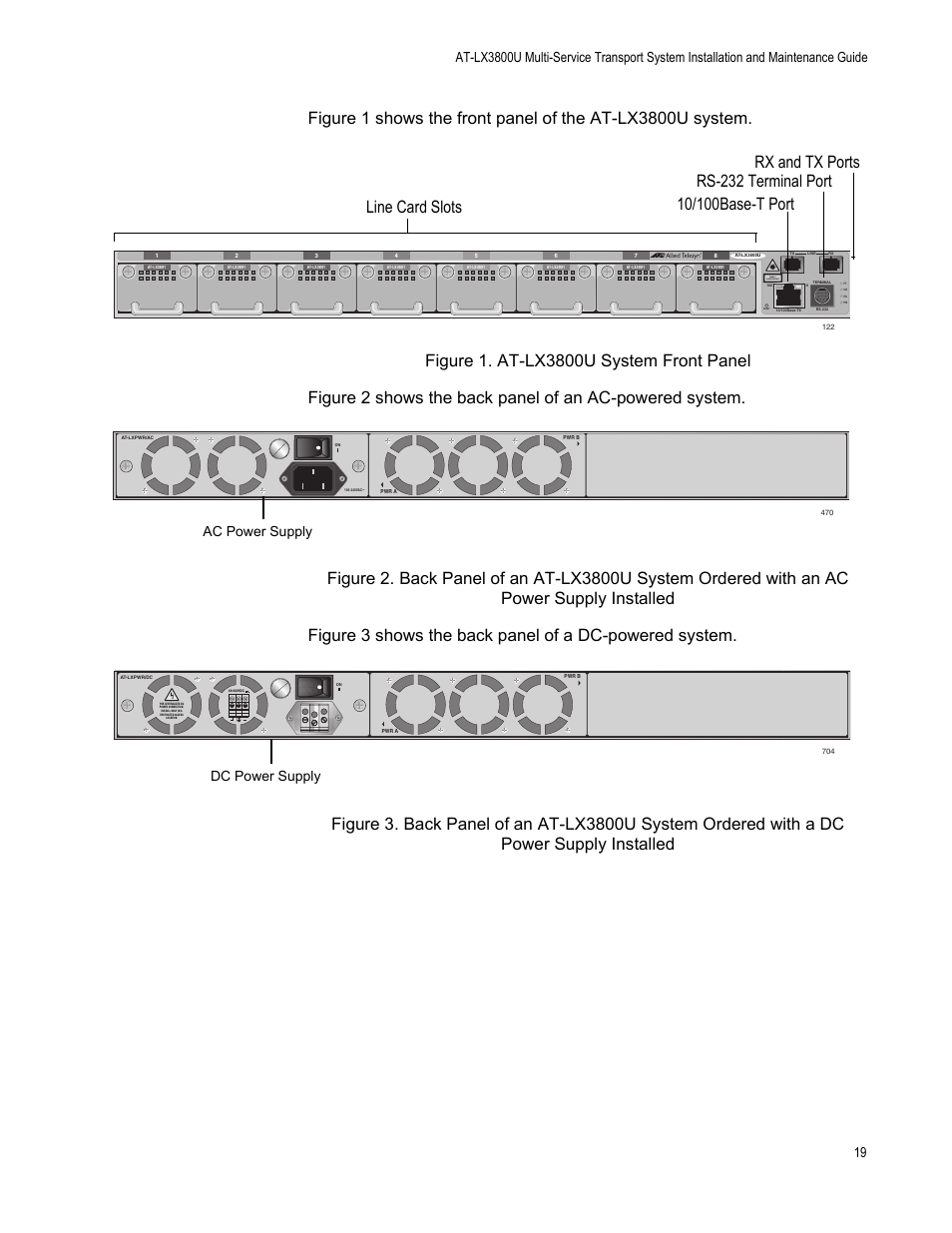 Class 1 laser product, Ac power supply, Dc power supply | Allied Telesis AT-LX3800U User Manual | Page 19 / 110