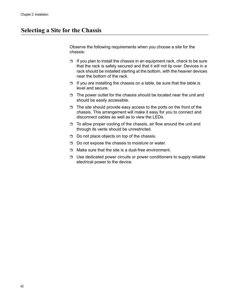 Selecting a site for the chassis | Allied Telesis AT-LX3800U User Manual | Page 42 / 110