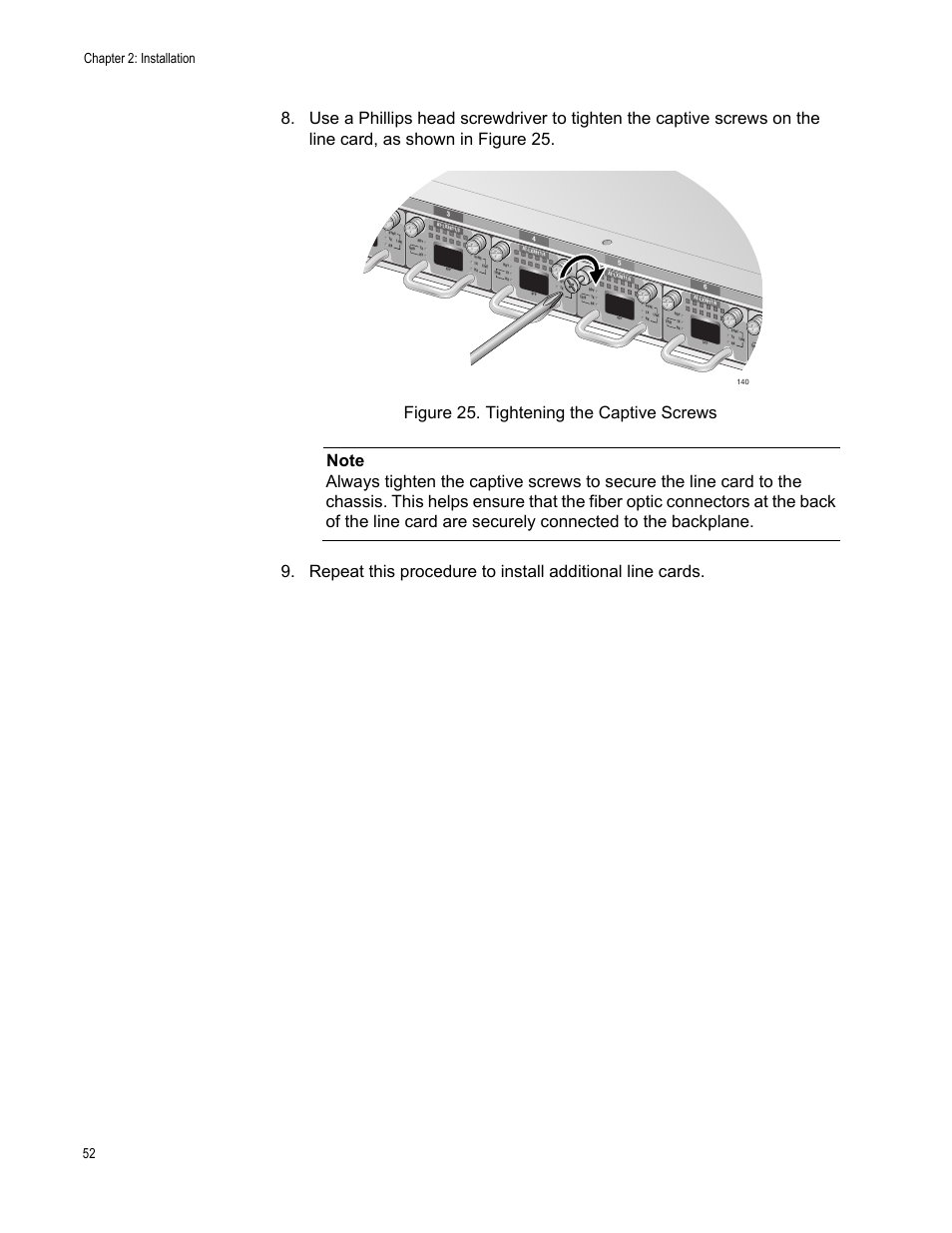Figure 25. tightening the captive screws, Chapter 2: installation 52 | Allied Telesis AT-LX3800U User Manual | Page 52 / 110