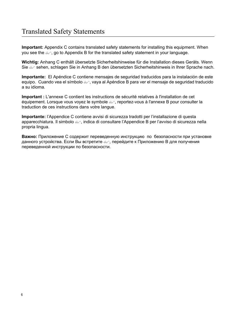 Translated safety statements | Allied Telesis AT-LX3800U User Manual | Page 6 / 110