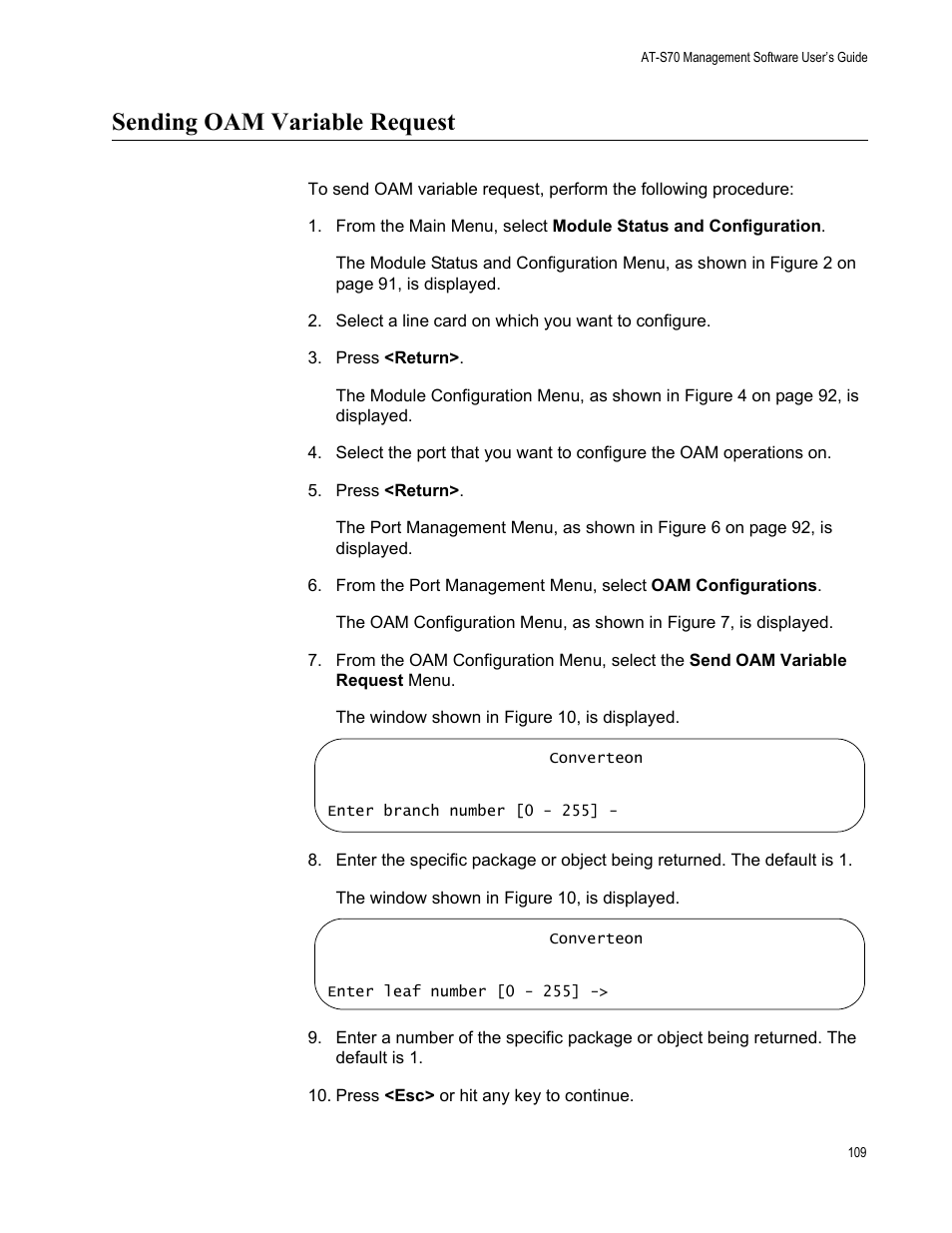 Sending oam variable request | Allied Telesis AT-S70 User Manual | Page 109 / 132