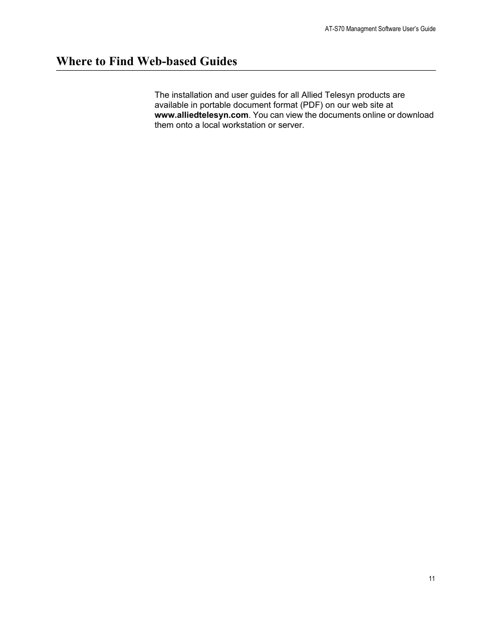 Where to find web-based guides | Allied Telesis AT-S70 User Manual | Page 11 / 132