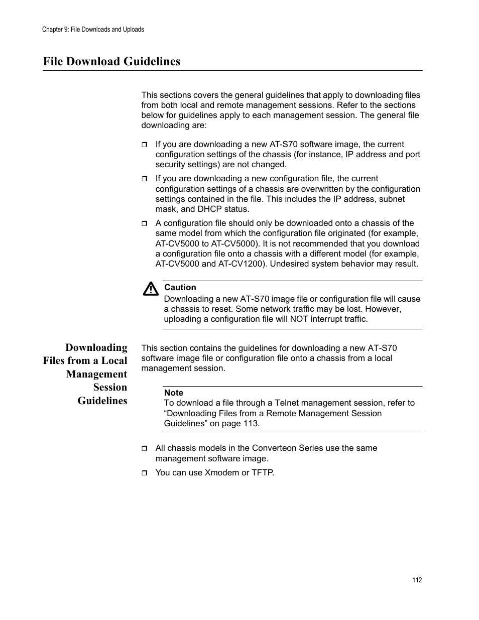 File download guidelines | Allied Telesis AT-S70 User Manual | Page 112 / 132
