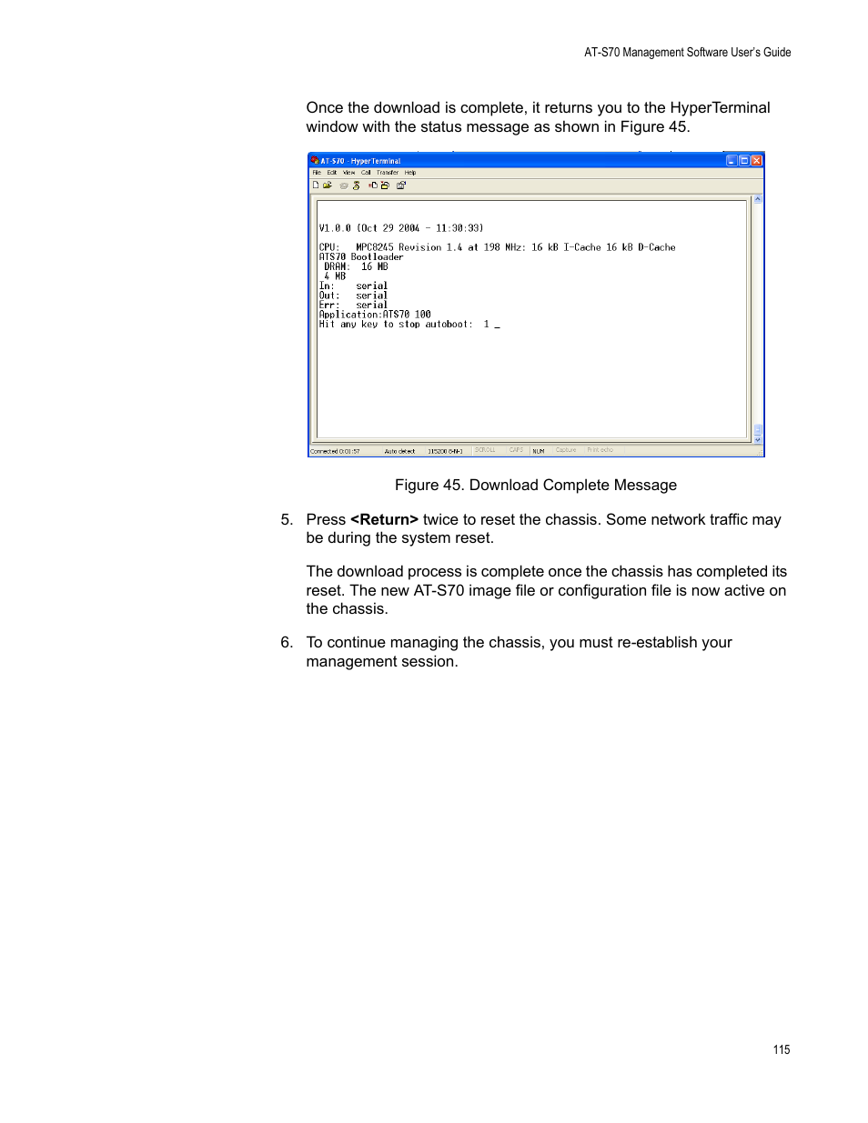Figure 45. download complete message | Allied Telesis AT-S70 User Manual | Page 115 / 132
