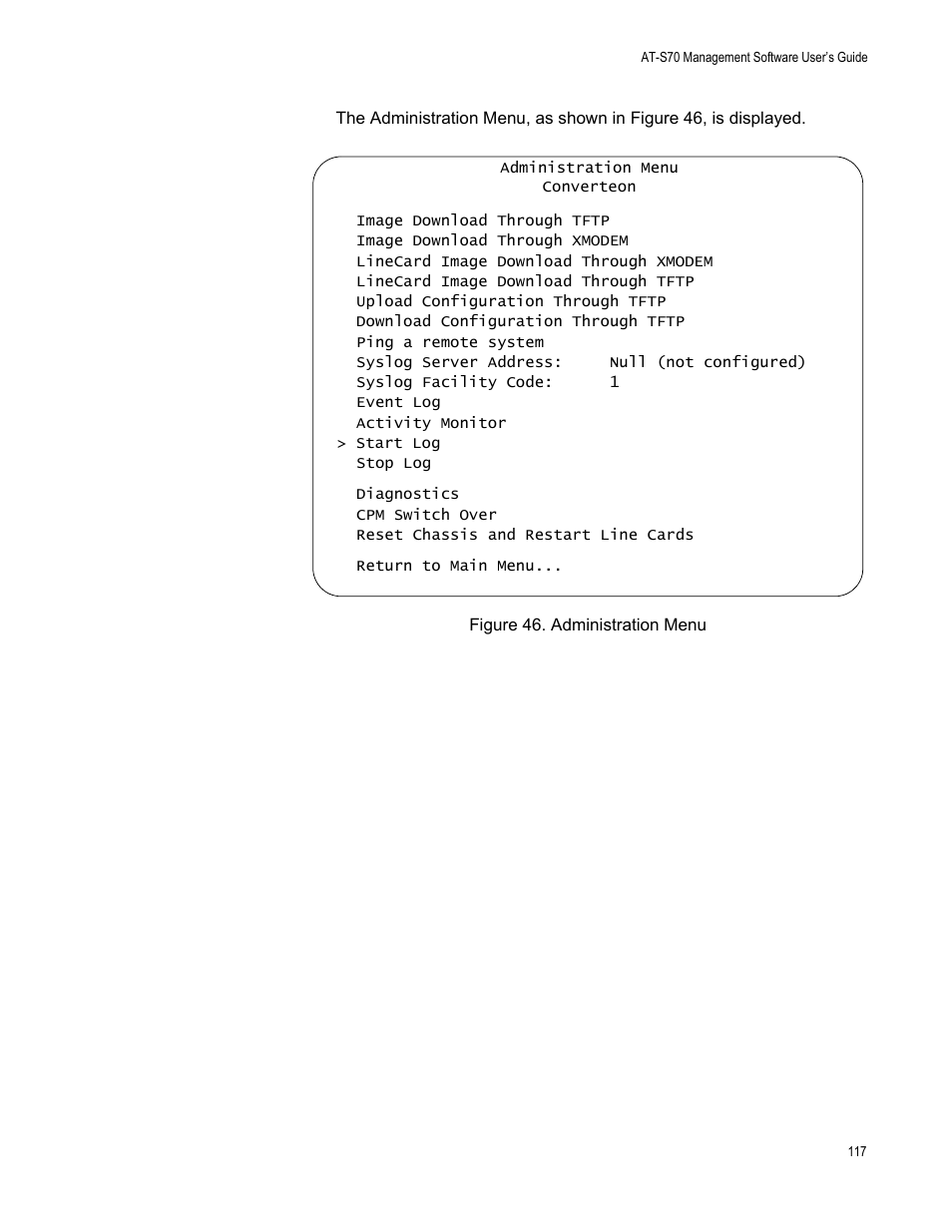 Figure 46. administration menu | Allied Telesis AT-S70 User Manual | Page 117 / 132