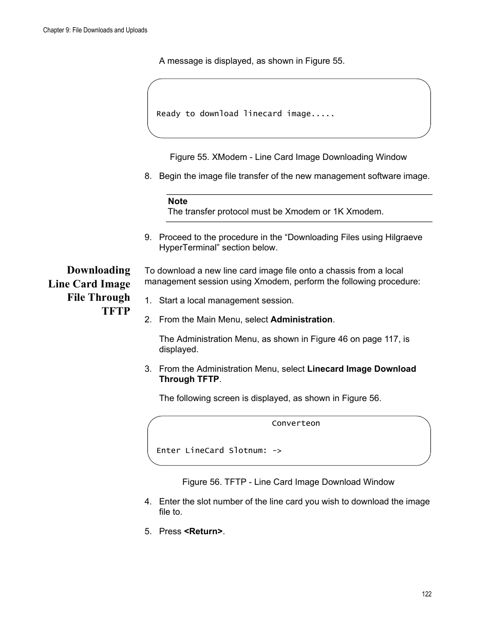 Downloading line card image file through tftp | Allied Telesis AT-S70 User Manual | Page 122 / 132