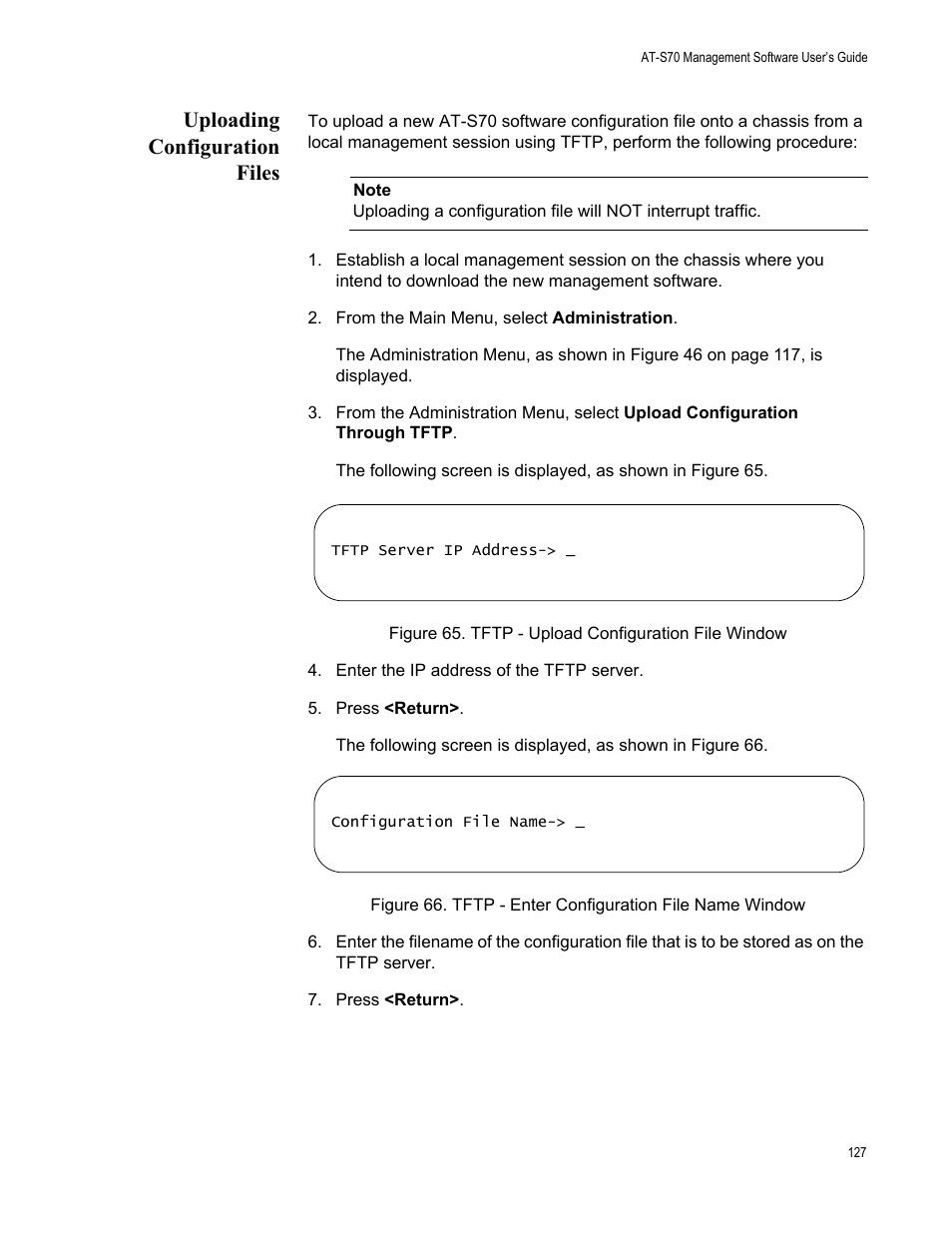 Uploading configuration files | Allied Telesis AT-S70 User Manual | Page 127 / 132
