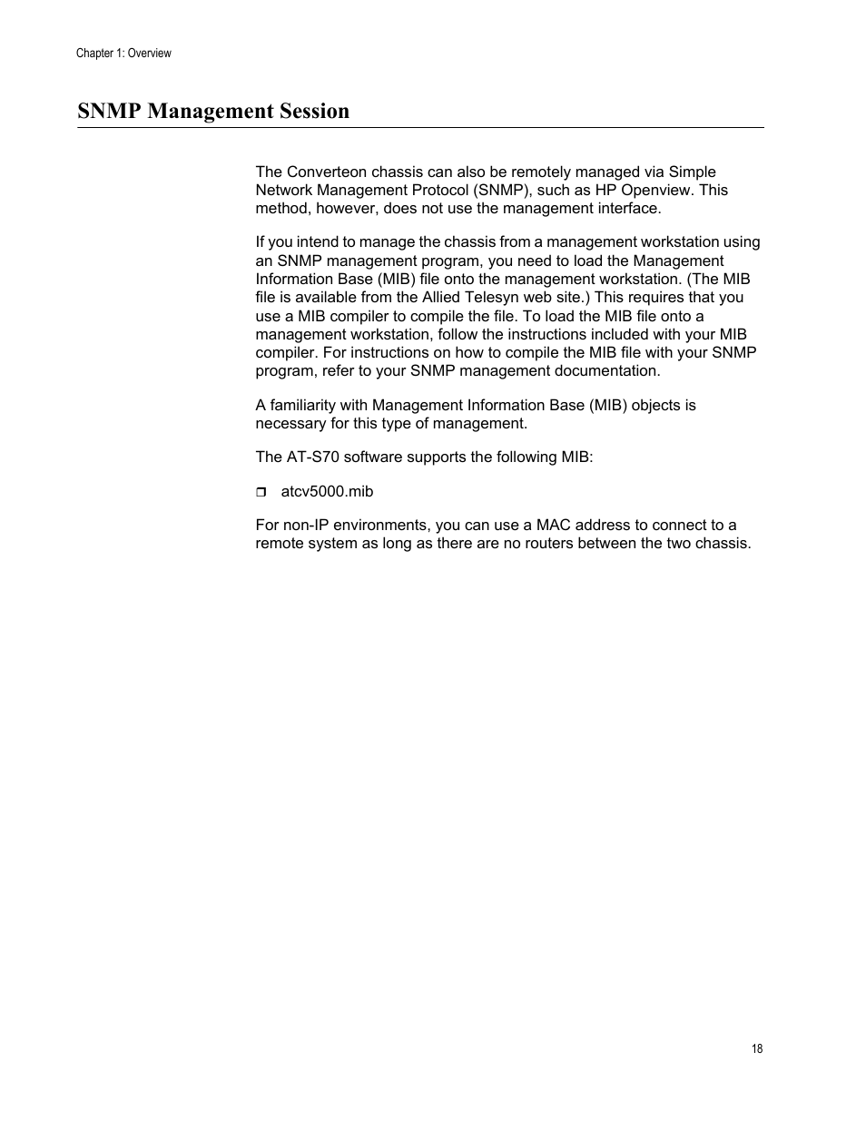 Snmp management session | Allied Telesis AT-S70 User Manual | Page 18 / 132