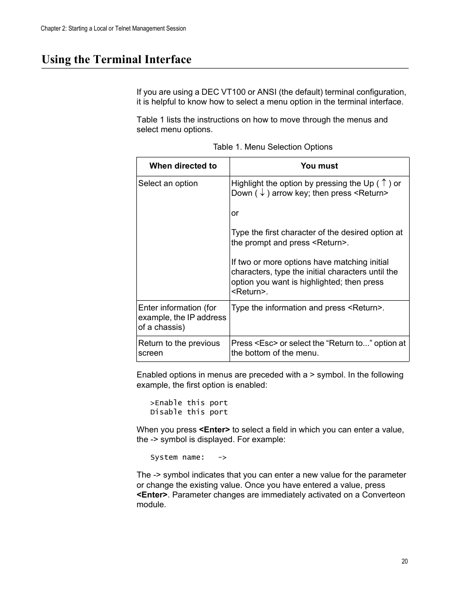 Using the terminal interface | Allied Telesis AT-S70 User Manual | Page 20 / 132