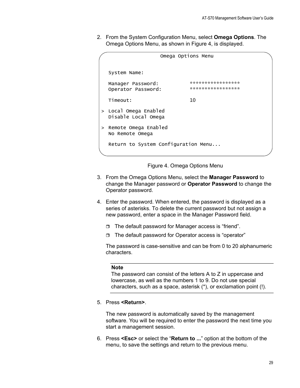 Figure 4. omega options menu | Allied Telesis AT-S70 User Manual | Page 29 / 132