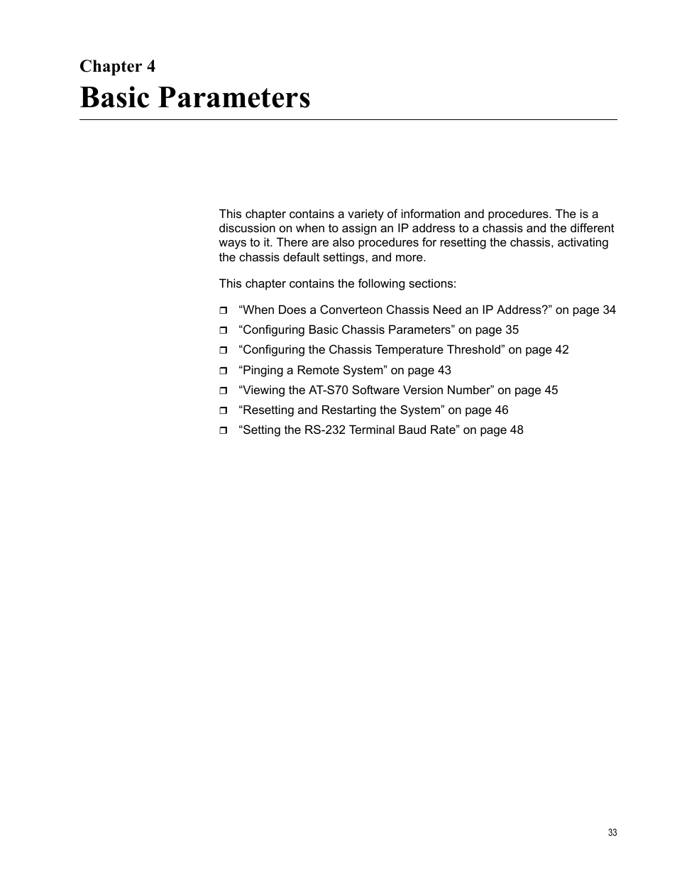 Chapter 4, Basic parameters | Allied Telesis AT-S70 User Manual | Page 33 / 132