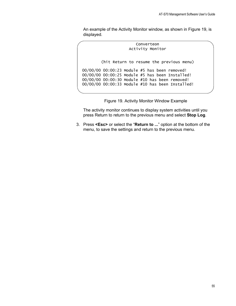 Figure 19. activity monitor window example | Allied Telesis AT-S70 User Manual | Page 55 / 132