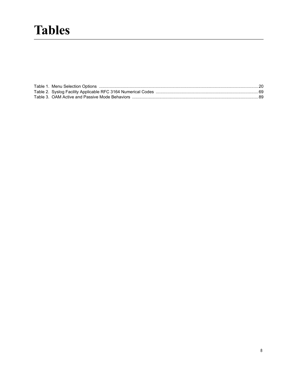 Tables | Allied Telesis AT-S70 User Manual | Page 8 / 132