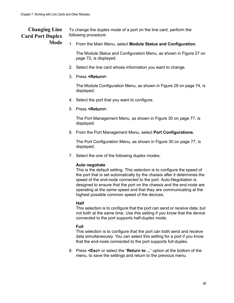 Changing line card port duplex mode | Allied Telesis AT-S70 User Manual | Page 80 / 132