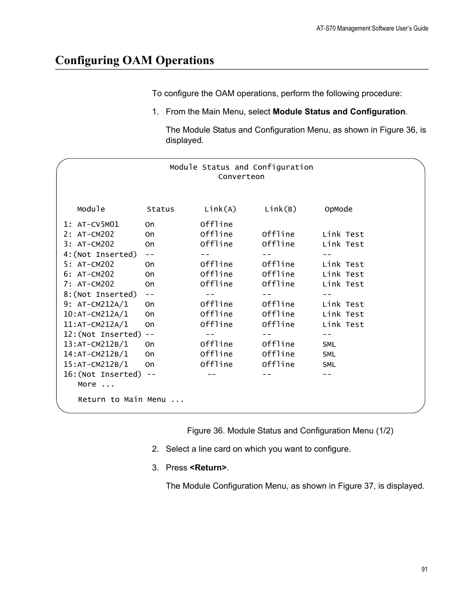 Configuring oam operations | Allied Telesis AT-S70 User Manual | Page 91 / 132