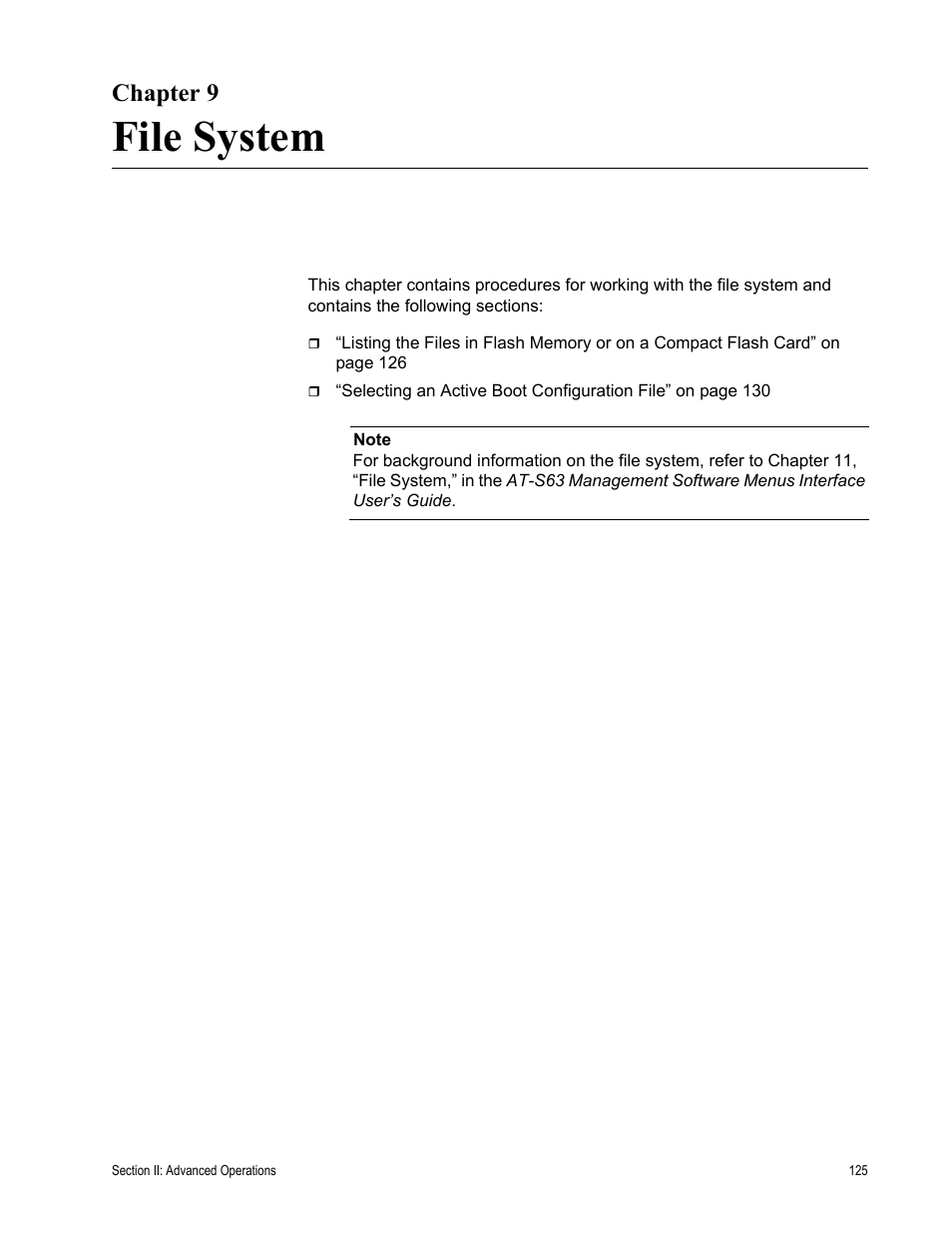 Chapter 9, File system, R 9: file system | Chapter 9: file system | Allied Telesis AT-S63 User Manual | Page 125 / 456