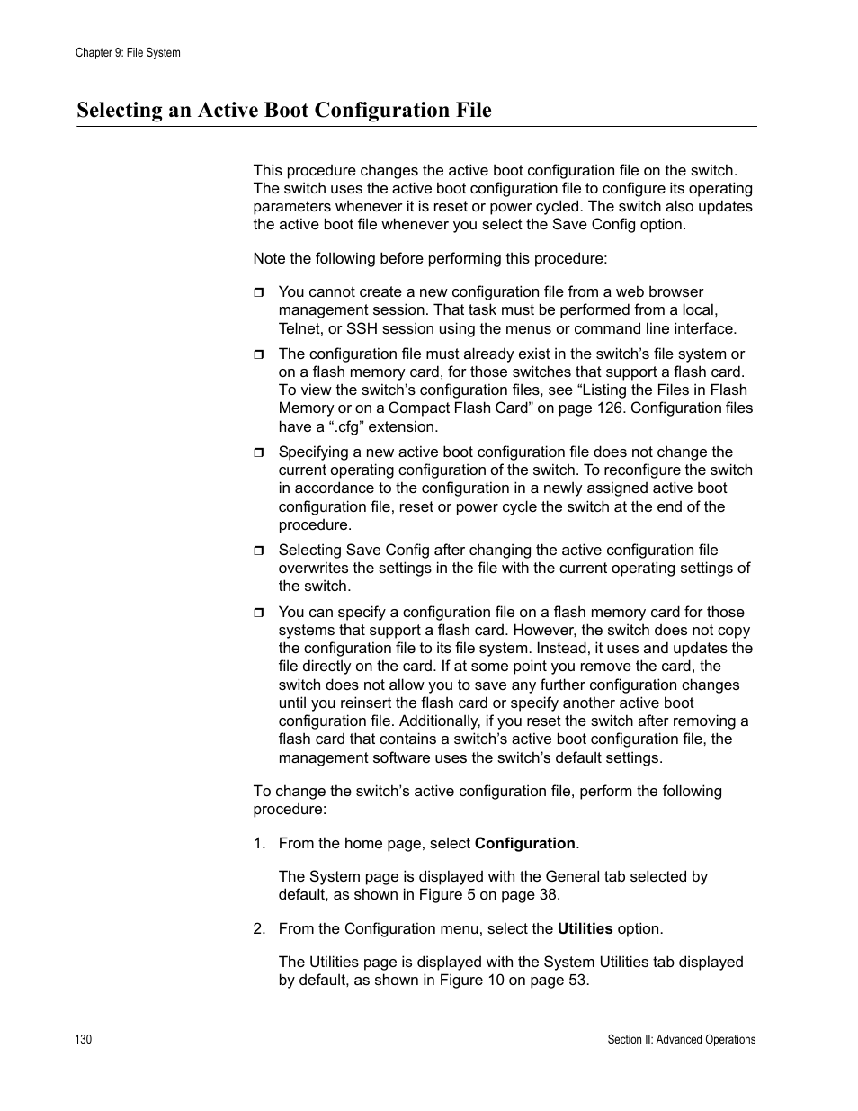 Selecting an active boot configuration file | Allied Telesis AT-S63 User Manual | Page 130 / 456