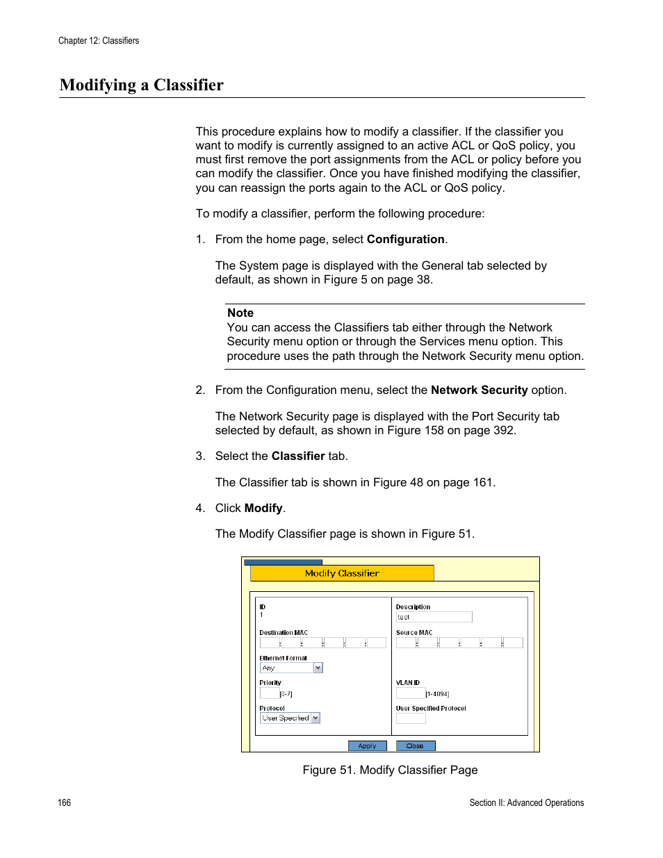 Modifying a classifier | Allied Telesis AT-S63 User Manual | Page 166 / 456
