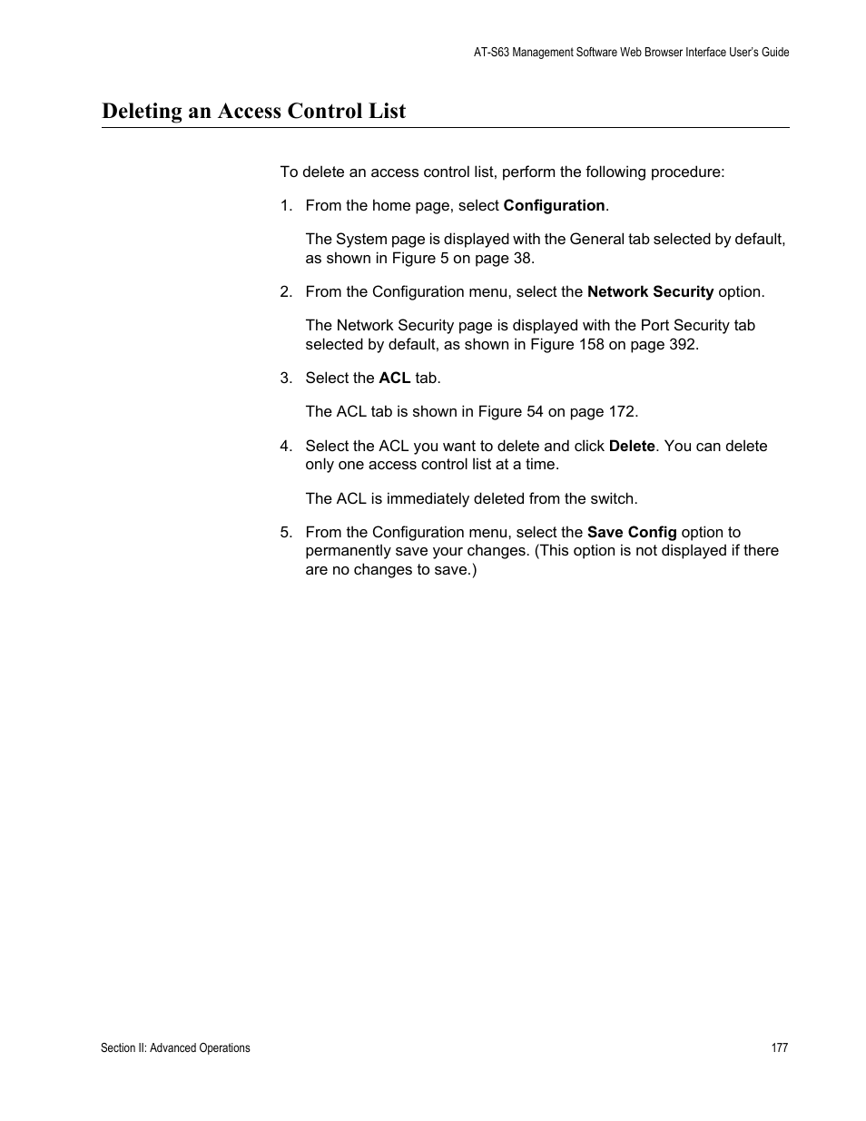 Deleting an access control list | Allied Telesis AT-S63 User Manual | Page 177 / 456